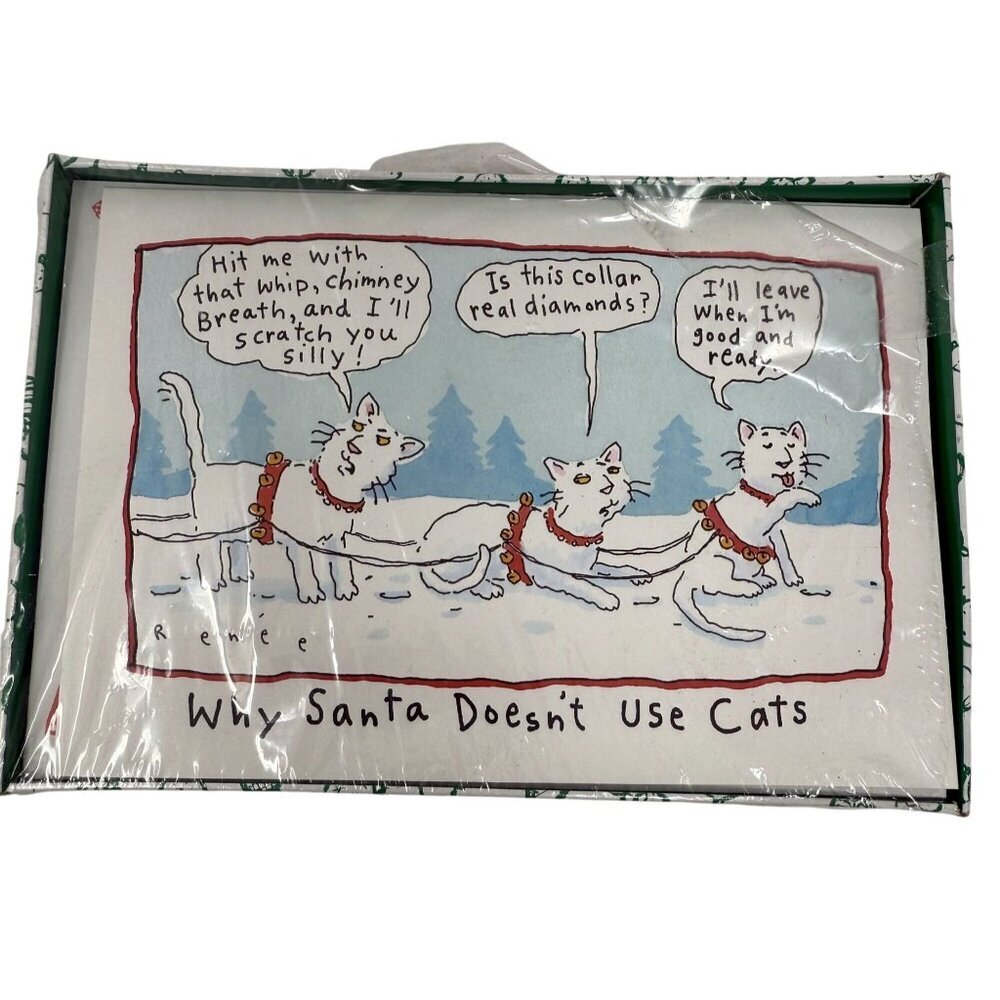 Vintage Shoebox Hallmark Christmas Cards Why Santa Doesn't Use Cats Sleigh 18